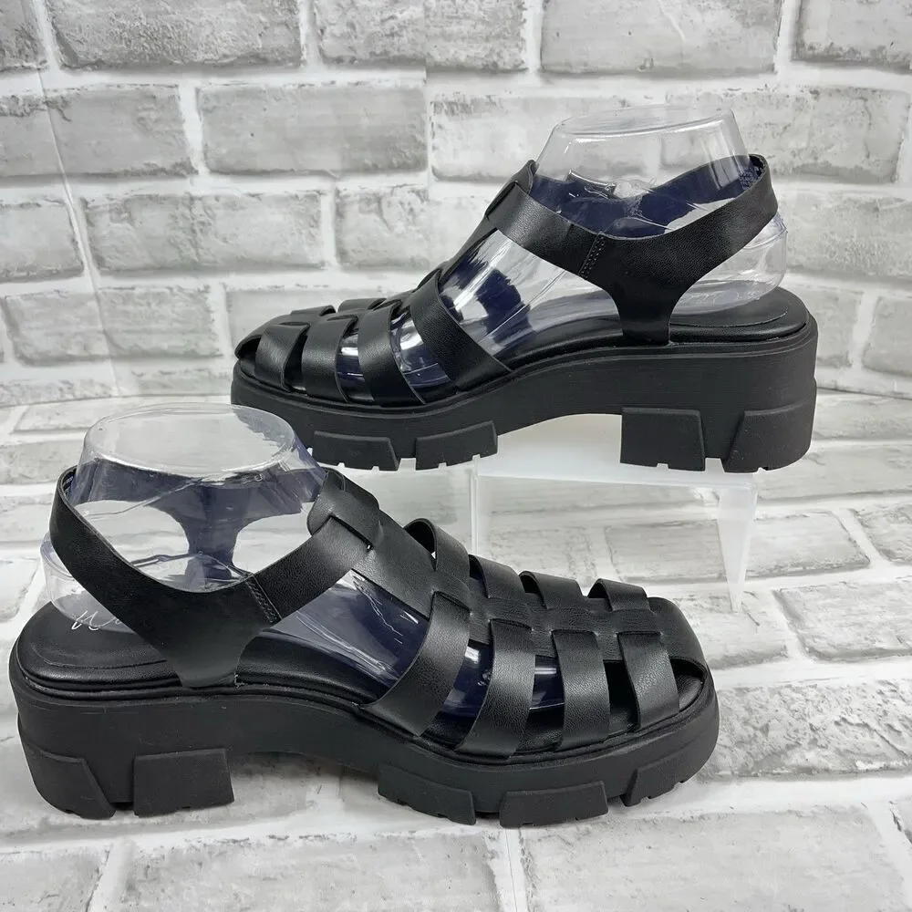 Wild Pair Women’s 10 Heraa Adjustable Black Fisherman Platform Lug Sole Sandals